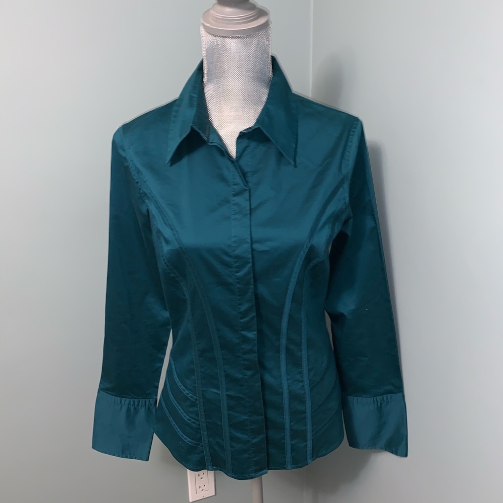 RICKI’S button down blouse turquoise green long sleeve shirt size 6 office wear